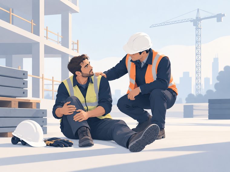 Ouvrier du BTP secouru par un collègue après un accident de chantier